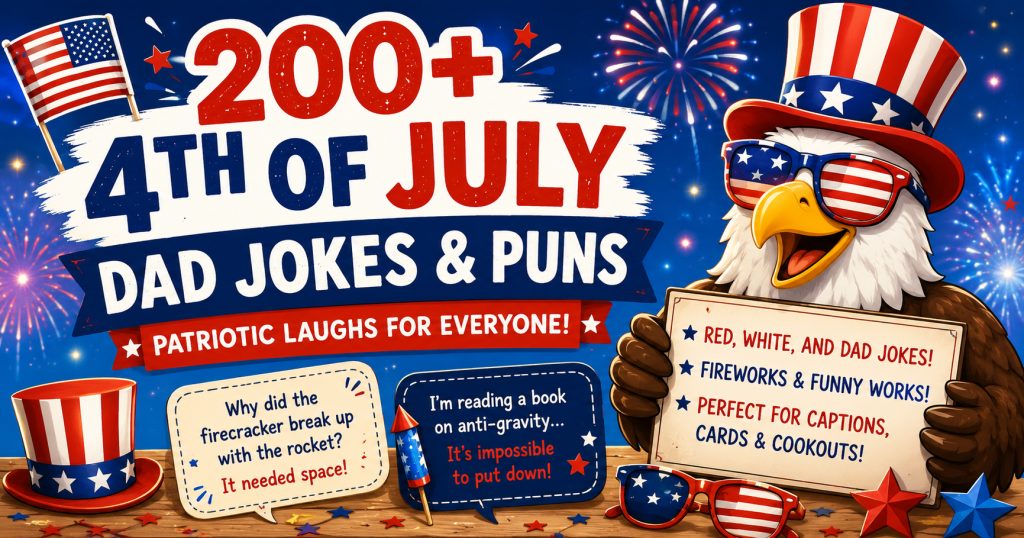 200 4th of July dad jokes and puns with funny patriotic captions and holiday humor ideas
