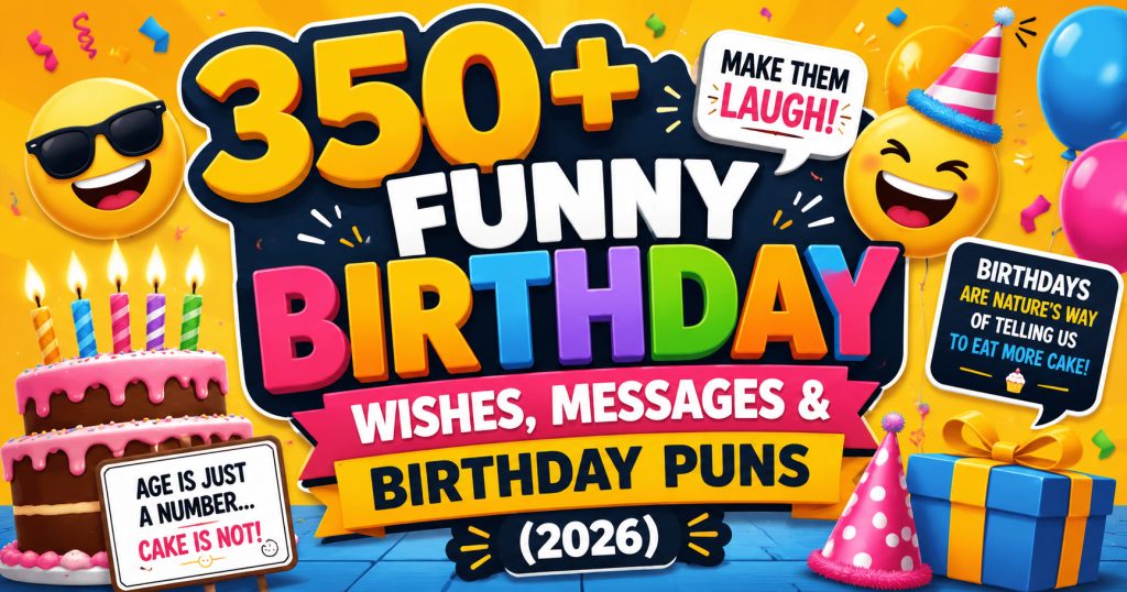 Funny birthday wishes with hilarious messages, birthday puns, and one-liners for friends and family
