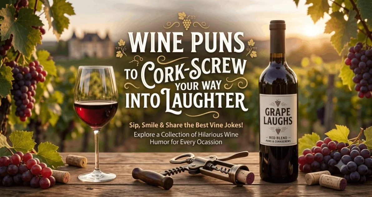 collection of funny wine puns for toasts and captions