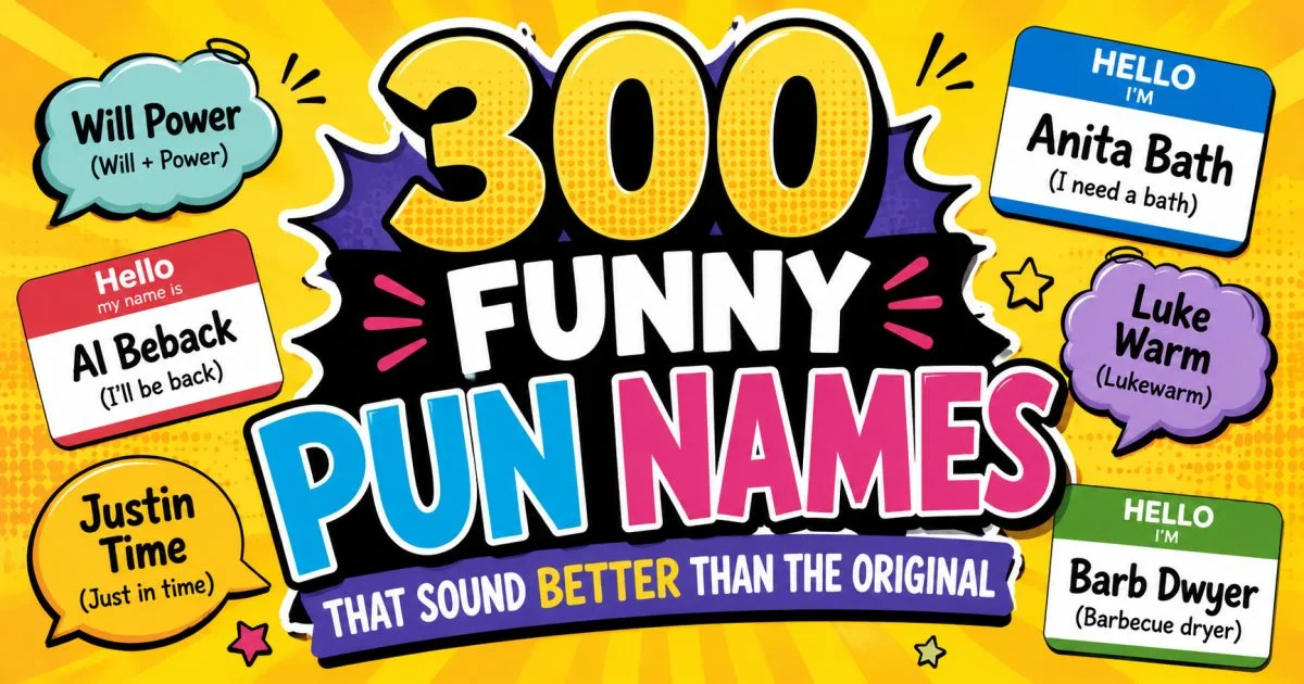 funny pun names list with examples for usernames, pets, and businesses