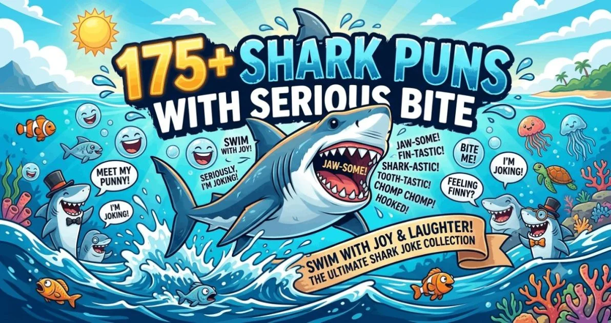 A full collection of shark puns, one-liners, and captions