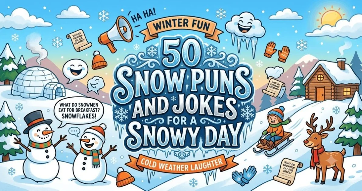 snow puns and jokes for kids, adults, and Instagram captions