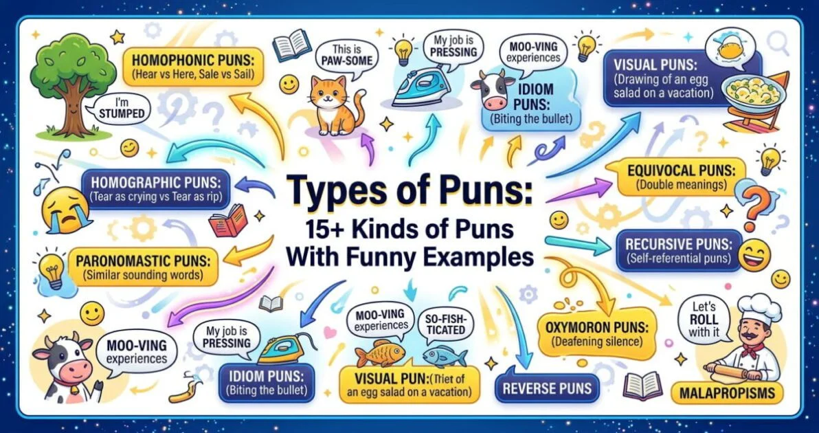 Types of puns with funny examples and different kinds of wordplay