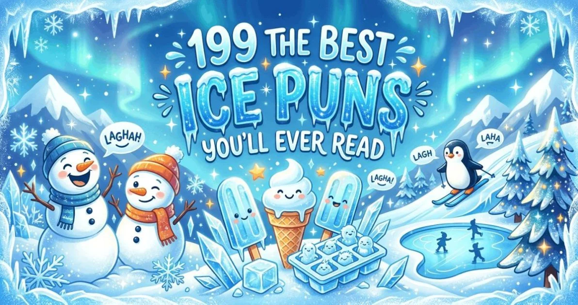 collection of funny ice puns and cold weather jokes for captions