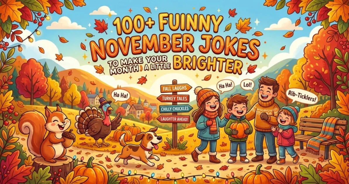 funny November jokes, Thanksgiving jokes, and fall one-liners