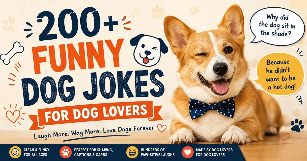 funny dog jokes for dog lovers with a cheerful dog wearing a bow tie