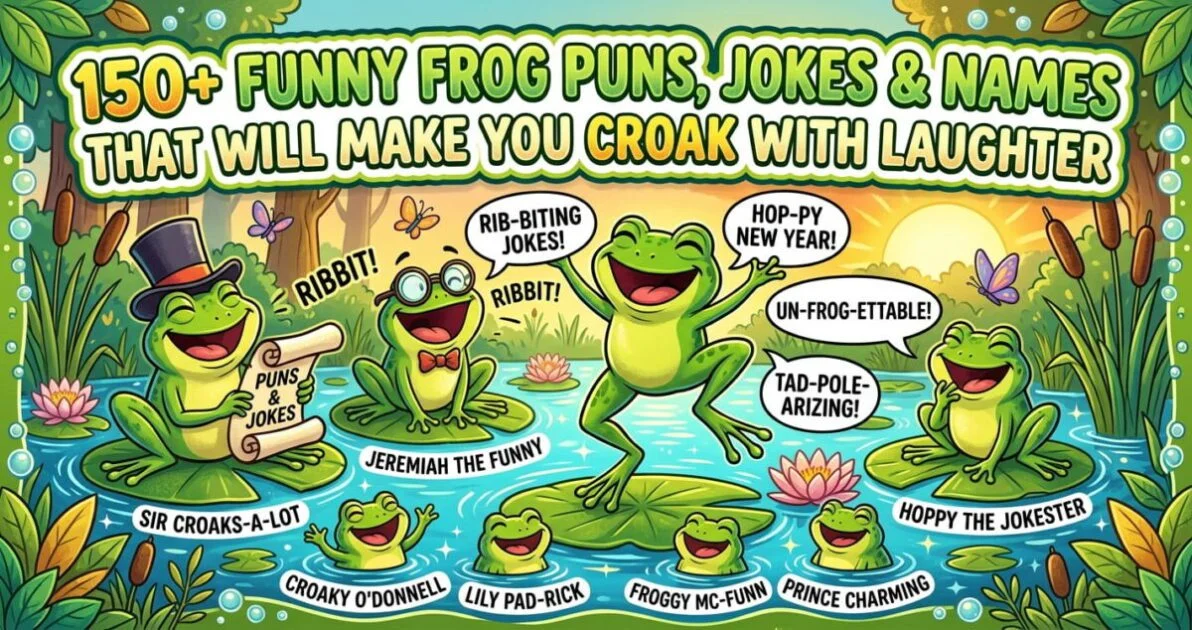 funny frog puns, jokes, birthday puns, love puns and frog pun names